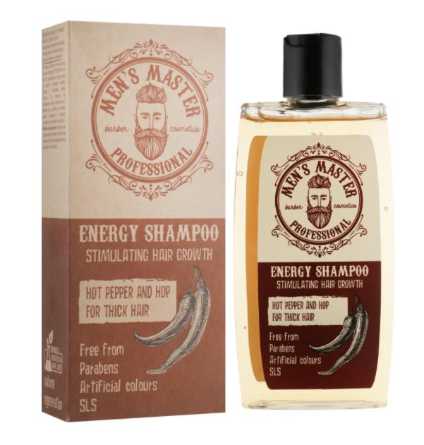 Стимулирующий шампунь “КРАСНЬІЙ ПЕРЕЦ, КОФЕИН И ХМЕЛЬ” 260 мл. MEN’S MASTER