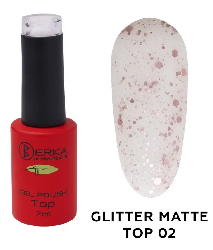 Топ rubber glitter matte №02 7мл Berka