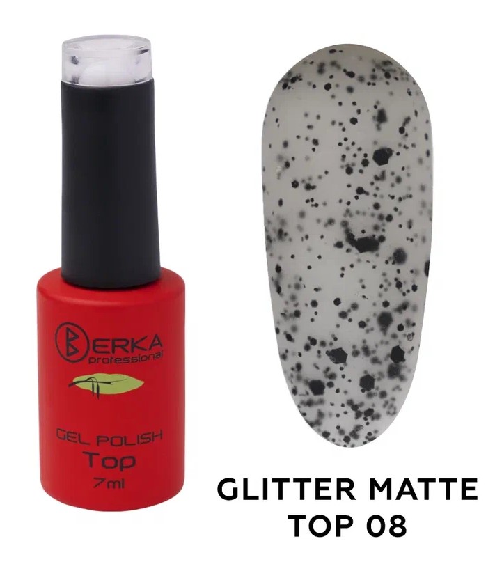 Топ rubber glitter matte №08 7мл Berka