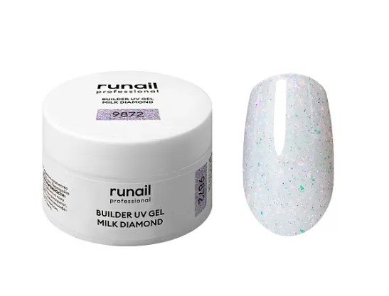 Моделирующий УФ-гель светоотражающий BUILDER UV GEL MILK DIAMOND, 15г №9872