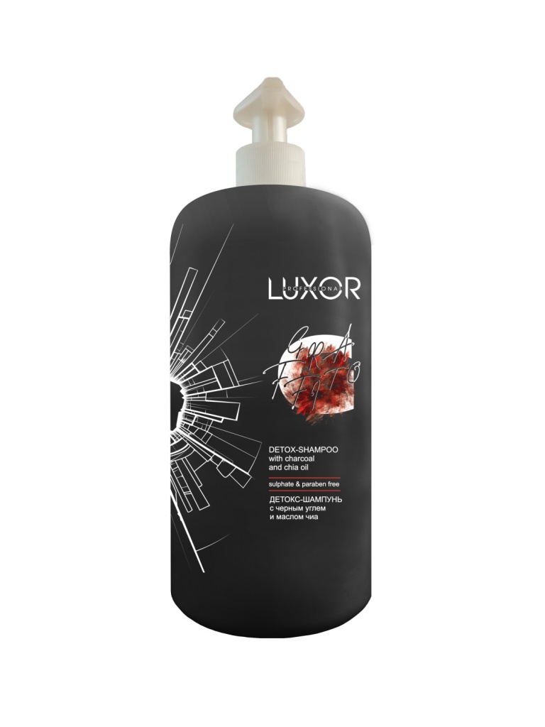 Детокс-шампунь с черным углем и маслом чиа 1л без дозатора LUXOR Professional
